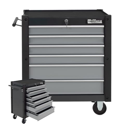 TRUTZHOLM Werkzeugwagen Trutzi mit Kantenleiste 78 x 64 cm Rollcontainer Werkstattwagen in Grün oder Grau (Grau) von TRUTZHOLM