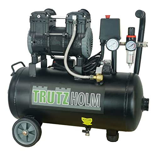 TRUTZHOLM Brushless Silent Flüsterkompressor innenbeschichtet 750W / 24 Liter silent leise 62dB Druckluft, Kompressor, ölfrei, 8 bar, 750 W, Ansaugleistung 128 L/Min inkl. Zubehör von TRUTZHOLM