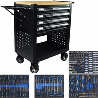 Werkstattwagen Werkzeugwagen 4 Schubladen bestückt schwarz Massivholz Platte Profi Compact von TRUTZHOLM