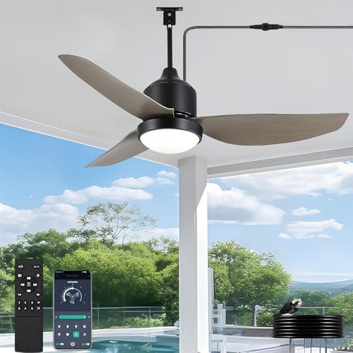 106CM Außen Deckenventilator mit Beleuchtung IP65 Wasserdicht Outdoor Deckenleuchte mit Ventilator LED Dimmbar Ventilatorlicht und Fernbedienung Ventilator Deckenlampe für Garten Balcón Innen Aussen von TRUYOK