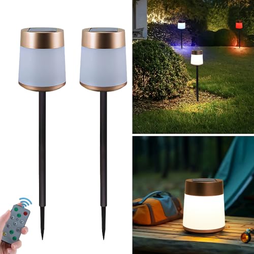 2 Stück Solarleuchten Garten für Außen RGB Solar Tischlampe Outdoor mit Fernbedienung LED Gartenlampen für Draußen Farbwechsel IP65 Wasserdichte Solarlampen für Terrasse Rasen Hinterhöfe Wegeleuchten von TRUYOK