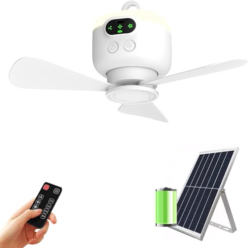Akku Ventilator mit Deckenleuchte Solar Deckenventilator mit Beleuchtung Außen Fan Deckenlampe Aufhängehaken LED Dimmbar Ventilatorlicht mit Fernbedienung für Terrasse Balkon Schirm Garten Outdoor Akku Ventilator mit Deckenleuchte Solar Deckenventilator mit Beleuchtung Außen Fan Deckenlampe Aufhängehaken LED Dimmbar Ventilatorlicht mit Fernbedienung für Terrasse Balkon Schirm Garten Outdoor von TRUYOK