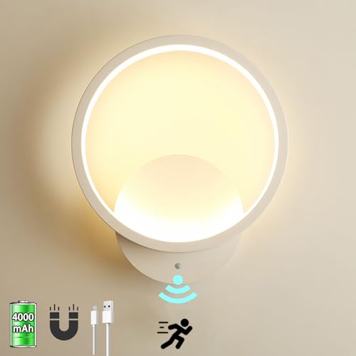 Akku Wandleuchte mit Bewegungsmelder Innen LED Wandlampe USB Aufladbar Ohne Stromanschluss Kabellose Wandbeleuchtung mit 3 Modi (AUTO/AUS/EIN) für Flur Treppenhaus Wohnzimmer Schlafzimmer, 4000mAh von TRUYOK