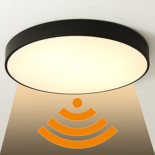 Deckenleuchte mit Bewegungsmelder Warmweiss 3000K Moderne Runde Deckenlampe mit Bewegungssensor und Tageslichtsensor Ultra Slim Sensorleuchte Innen für Flur Treppen Eingang Balkon, Schwarz, Ø30cm Deckenleuchte mit Bewegungsmelder Warmweiss 3000K Moderne Runde Deckenlampe mit Bewegungssensor und Tageslichtsensor Ultra Slim Sensorleuchte Innen für Flur Treppen Eingang Balkon, Schwarz, Ø30cm von TRUYOK