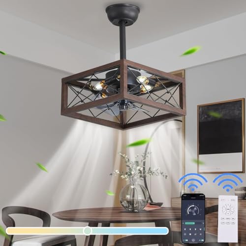 Deckenleuchte mit Ventilator und Fernbedienung Deckenventilator mit Licht led Pendelleuchte Vintage Fan Deckenlampe E14 6-Gang 3 Farbtemperatur Ventilator Lampe Decke Leise für Schlafzimmer Wohnzimmer von TRUYOK
