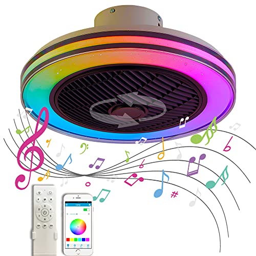 Deckenventilator mit Beleuchtung und Bluetooth Lautsprecher LED Musik Ventilator Deckenleuchte RGB Dimmbar Farbwechsel Ventilator Deckenlampe für Schlafzimmer Wohnzimmer Kinderzimmer Lüfter Licht von TRUYOK