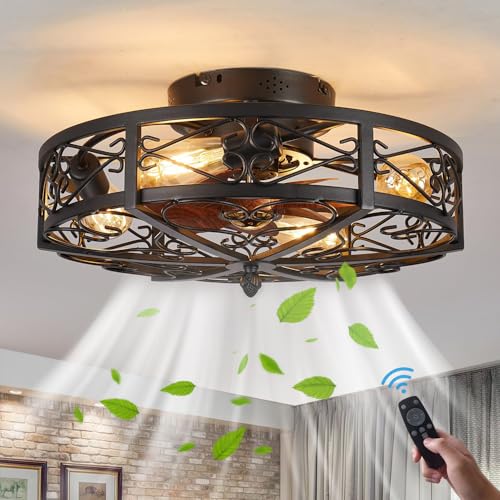 E27 Deckenventilator Mit Lampe Und Fernbedienung Leise Ventilator Deckenleuchte Retro Industrial Fan Deckenlampe Vintage Eisenkäfig Pendelleuchte für Schlafzimmer Wohnzimmer Esszimmer Lüfter Licht von TRUYOK