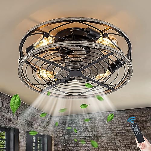 TRUYOK E27 Retro Deckenventilator Mit Beleuchtung und Fernbedienung Leise Fan Deckenleuchte Industrial Vintage Eisenkäfig Ventilator Deckenlampe Für Schlafzimmer Wohnzimmer Küche Lampe Pendelleuchte von TRUYOK