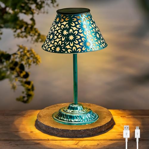 LED Akku Tischlampe Solar Outdoor 2 in1 Solarladung & USB Aufladung Tischleuchte Kabellos Solarlampen für Außen IP65 Wasserdicht Solar Tischlampe für Außen Esstisch Garten Terrasse Balkon Solarleuchte von TRUYOK