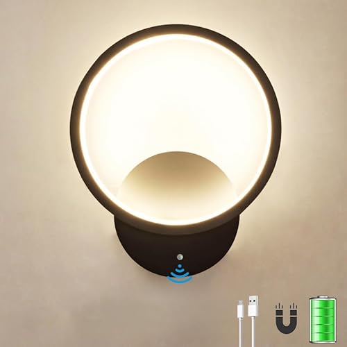 LED Akku Wandleuchte mit Bewegungsmelder Innen Moder Wandlampe Batteriebetrieben 4000mAh mit Schalter Wandbeleuchtung USB Aufladbare Wandlicht für Flur Korridor Treppe Wohnzimmer, 3 Modi von TRUYOK