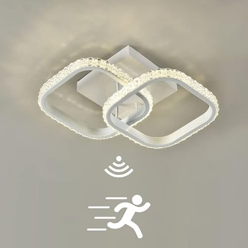 LED Deckenleuchte mit Bewegungsmelder Innen Sensorlampe Modern Quadrat Deckenlampe mit Tageslichtsensor 3000K Decke Lampe für Flur Treppe Wohnzimmer Balkon Küche Garage Veranda Büro (Weiß) von TRUYOK