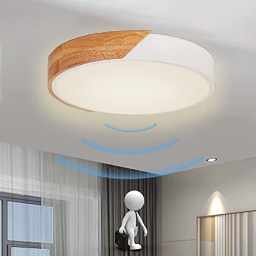 LED Deckenleuchte mit Radar Bewegungsmelder Innen Holz Deckenlampe mit Bewegungssensor Runden Decke Lampe mit Sensor für Flur Korridor Treppe Bad Veranda Küche Garage, Neutralweiß 4000K (Weiß,30cm) von TRUYOK