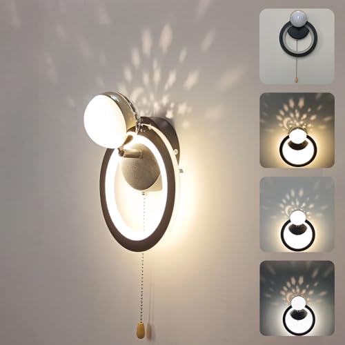 LED Innen Wandleuchte mit Zugschalter Dimmbar Wandlampe Moderne Nachttischlampe 360° Schwenkbar Wandspot Sternenhimmel Design Nachtlichter für Kinderzimmer Schlafzimmer Wohnzimmer Wandbeleuchtung von TRUYOK