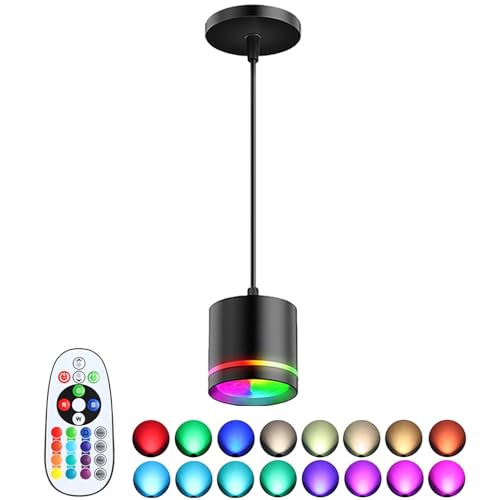 LED Pendelleuchte RGB Dimmbar Zylinder Hängelampe mit Fernbedienung und Schalter Modern Industrial Esszimmerlampe Hängend Metall Innen Hängeleuchte für Innen Küche Schlafzimmer Esszimmer Wohnzimmer von TRUYOK
