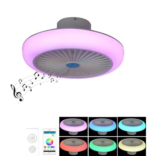 Leise LED Deckenleuchte mit Ventilator und Music Bluetooth Lautsprecher RGB Deckenventilator mit Beleuchtung Fernbedienung und APP Dimmbar Fan Deckenlampe Schlafzimmer Kinderzimmer Wohnzimmer Lampe von TRUYOK
