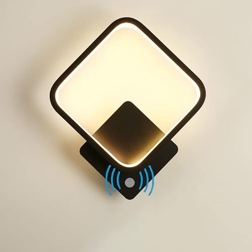 Modern LED Wandlampe mit Bewegungsmelder 18W 3000K Wandleuchte aus Aluminium mit Bewegungssensor Wandbeleuchtung für Flur Korridor Treppenhaus Balkon Wohnzimmer Schlafzimmer Lampe Schwarz Sensorlampe von TRUYOK