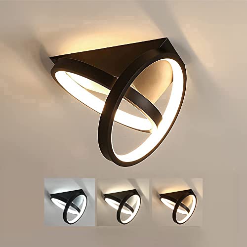 Moderne LED Deckenleuchte Ringe Dimmbar Flur Deckenlampen 26W Runde Flur Wandlampe Schwarz Deckenleuchtung aus Metall für Wohnzimmer Schlafzimmer Esszimmer Küche Korridor Balkon Gang Treppe Lampen von TRUYOK