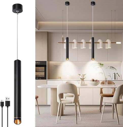 Pendelleuchte Akku 6000mAh Magnetische Hängelampe mit Batterie Wiederaufladbar Dimmbar LED Hängeleuchte Höhenverstellbar Zylinder Innen Beleuchtung für Esstisch Kücheninsel Bar Nachttisch Schlafzimmer von TRUYOK