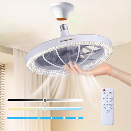 Schlafzimmer Leise LED Deckenventilator mit Lampe und Fernbedienung E27 Ventilator Deckenleuchte Modern Dimmbar Weiß Fan Deckenlampe Für Schlafzimmer Wohnzimmer Esszimmer Terrasse Küche, 3 Gang von TRUYOK