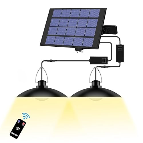 Solar Hängelampe IP65 Wasserdicht Solarleuchten für Außen mit Fernbedienung Doppelköpfige Hängend Solarlampen 3000K Warm Weiß Solar Pendelleuchte mit 3M Kabel für Pavillon Balkon Terrasse Garten von TRUYOK