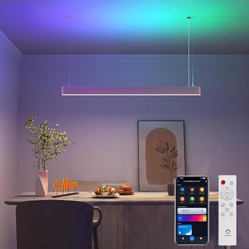 TRUYOK 120cm LED Pendelleucht RGB Dimmbare Linear Design Hängeleuchte mit Fernbedienung Moderne Esstischlampe Hängend Höhenverstellbar Innen Beleuchtung für Wohnzimmer, Arbeitszimmer, Esstisch TRUYOK 120cm LED Pendelleucht RGB Dimmbare Linear Design Hängeleuchte mit Fernbedienung Moderne Esstischlampe Hängend Höhenverstellbar Innen Beleuchtung für Wohnzimmer, Arbeitszimmer, Esstisch von TRUYOK