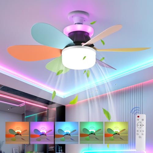 TRUYOK Deckenventilator mit Beleuchtung,RGB Dimmbare Leise Deckenleuchte mit Ventilator,40W Leise Decken Ventilator mit Fernbedienung,3 Gang,Timer, E27-Schraubfassung für Schlafzimmer(Bunt) (Schwarz) von TRUYOK