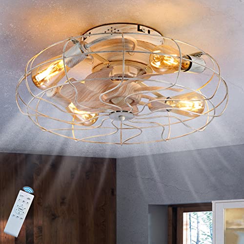 TRUYOK Deckenventilator mit Beleuchtung Retro E27 Fan Deckenleuchte Leise mit und Fernbedienung Weiße Vintage Käfig Ventilator Deckenlampe für Loft Wohnzimmer Schlafzimmer Esszimmer Lüfter Lampe von TRUYOK
