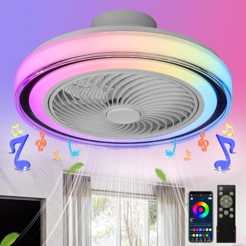 TRUYOK Deckenventilator mit RGB Beleuchtung und Fernbedienung 60W Dimmbare Farbwechsel Wohnzimmer Deckenleuchte mit Ventilator Leise Lüfterlicht Bluetooth Lautsprecher Musik Schlafzimmer Fan Lampe von TRUYOK