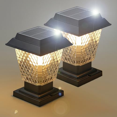 TRUYOK IP65 Außen Solarlicht Pollerleuchte 3000K warmweißes Licht Wasserdicht Garten Solarleuchten Automatische Aufladung Schwarze für Außenbereich veranda terrassen 2-teiliges Set von TRUYOK