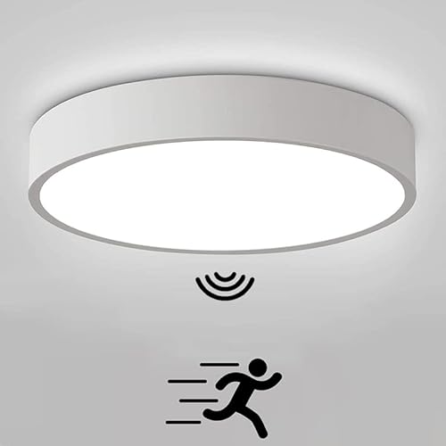 TRUYOK LED Deckenlampe mit Bewegungsmelder 18W Sensor Flurlampe Metall Deckenleuchte mit Bewegungssensor 6500K Kaltweiß Ultraslim Decke Lampe, Weiss von TRUYOK