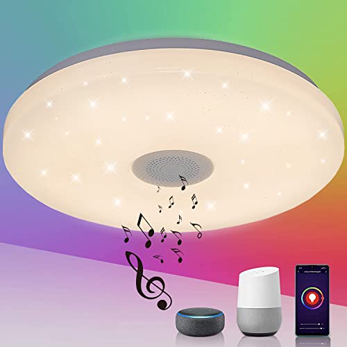 TRUYOK LED Deckenleuchte mit Bluetooth Lautsprecher, 36W RGB Farbwechsel Deckenlampe Fernbedienung, App Mehrfarbige Dimmbar, Kompatibel mit Alexa & Google Home,für Küche,Schlafzimmer,Wohnzimmer,Ø33cm von TRUYOK