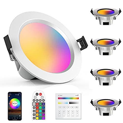 TRUYOK LED Einbaustrahler - 4Pcs RGB Bluetooth Deckenspots - 5W Farbwechsel Deckenstrahler - Dimmbar Smart Einbauleuchten App-Steuerung mit Fernbedienung & Wandschalter - für Wohnzimmer Küche Geeignet von TRUYOK