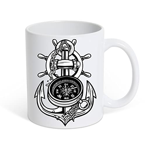 TRVPPY Tasse Anker Kompass Weiße Kaffeetasse Geschenk, Keramik Mit Kompass Motiv von TRVPPY