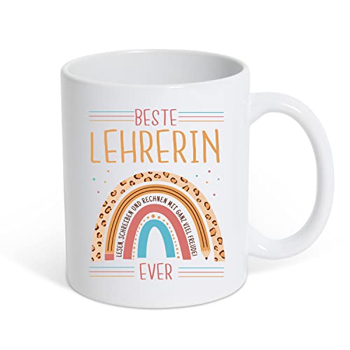 TRVPPY Tasse Beste Lehrerin Ever Weiße Kaffeetasse Geschenk, Keramik mit trendigem Motiv von TRVPPY