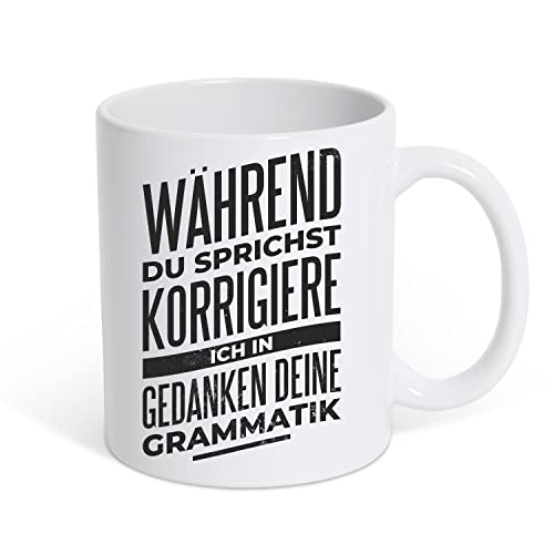 TRVPPY Tasse Ich Korrigiere Deine Grammatik Weiße Kaffeetasse Geschenk, Keramik mit Spruch Motiv von TRVPPY