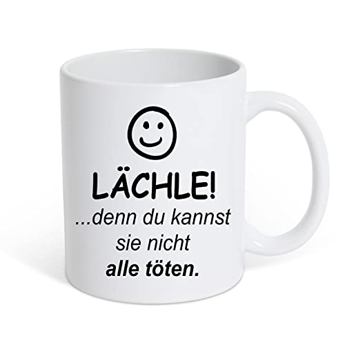 TRVPPY Tasse LÄCHLE! denn du kannst sie nicht alle töten Weiße Kaffeetasse Geschenk, Keramik mit trendigem Motiv von TRVPPY