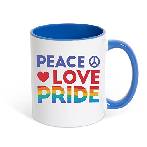 TRVPPY Tasse Peace Love Pride Weiß-Royalblau Kaffeetasse Geschenk, Keramik mit trendigem Motiv von TRVPPY