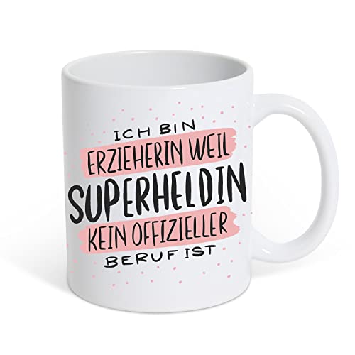 TRVPPY Tasse Superheldin - Ich Bin Erzieherin Weiße Kaffeetasse Geschenk, Keramik Mit Spruch Motiv von TRVPPY