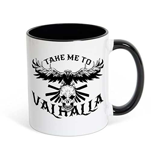 TRVPPY Tasse Take me to Valhalla Weiß-Schwarze Kaffeetasse Geschenk, Keramik mit trendigem Motiv von TRVPPY