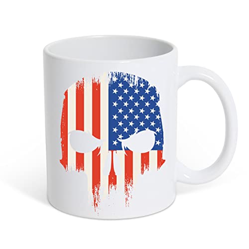 TRVPPY Tasse USA Totenkopf Weiße Kaffeetasse Geschenk, Keramik mit Schädel Motiv von TRVPPY