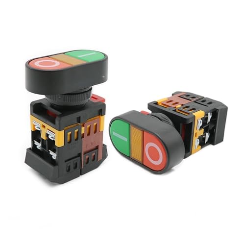 2PCS APBB 22mm 25mm 220V AC ON/OFF Start Stop 1 NO NC 2 Tasten 22N Momentary Doppel Kopf Push Button Schalter mit LED Gelb Licht(110V) von TRWUQHGD