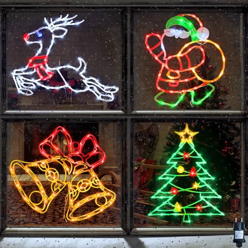 41cm Weihnachtsbeleuchtung Fenster - 4 Stück farbig beleuchtet Weihnachtsbaum, Rentiere, Glocke, Weihnachtsmann Für Innen- und Außendekoration an Wänden, Türen und Fenstern in der Weihnachtszeit 41cm Weihnachtsbeleuchtung Fenster - 4 Stück farbig beleuchtet Weihnachtsbaum, Rentiere, Glocke, Weihnachtsmann Für Innen- und Außendekoration an Wänden, Türen und Fenstern in der Weihnachtszeit von TRWYMZ