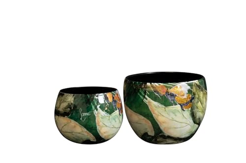 TS Collection - Blumentopf Bee Green - Mini Set Van 2 - Metall & Epoxy - Exklusive Haushaltswaren für den Innenbereich - Handgefertigt - Einzigartiger Druck - Designed by Lammie von TS Collection