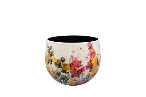 TS Collection - Blumentopf Floral White - 17x15 - Metall & Epoxy - Exklusive Haushaltswaren für den Innenbereich - Handgefertigt - Einzigartiger Druck - Designed by Lammie von TS Collection