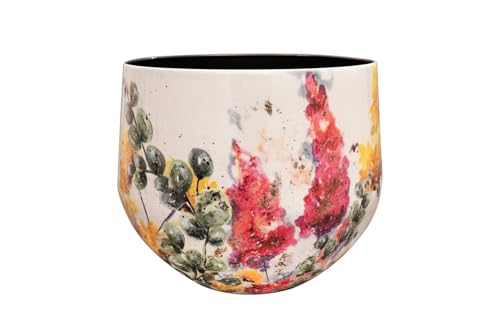 TS Collection - Blumentopf Floral White - 33x28 - Metall & Epoxy - Exklusive Haushaltswaren für den Innenbereich - Handgefertigt - Einzigartiger Druck - Designed by Lammie von TS Collection