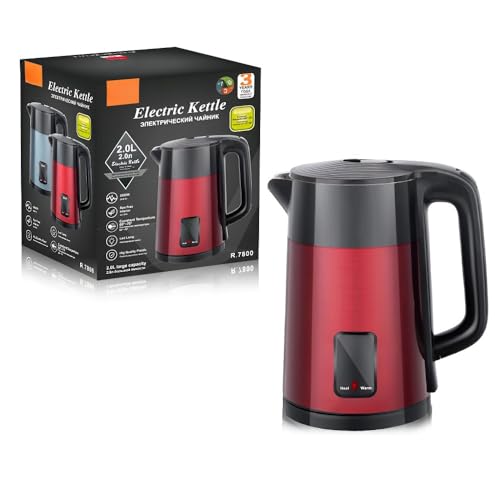 2,0 L Wasserkocher Aus Edelstahl 304, Nahtloses Design, Trockengehschutz, Schnelles Kochen(Red) von TS TAC-SKY