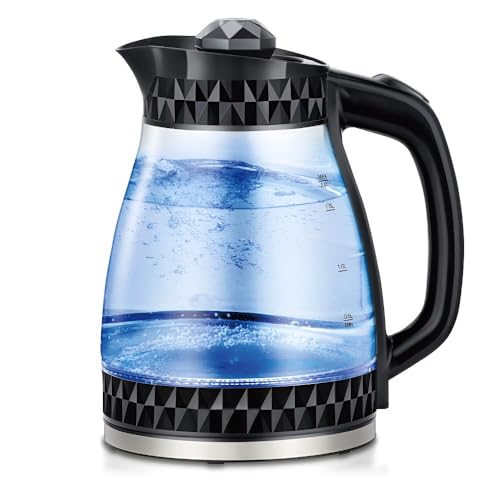 2L Transparenter Glas-Wasserkocher, Automatischer Multifunktions-Wasserkocher Mit Überhitzungsschutz(Black) von TS TAC-SKY