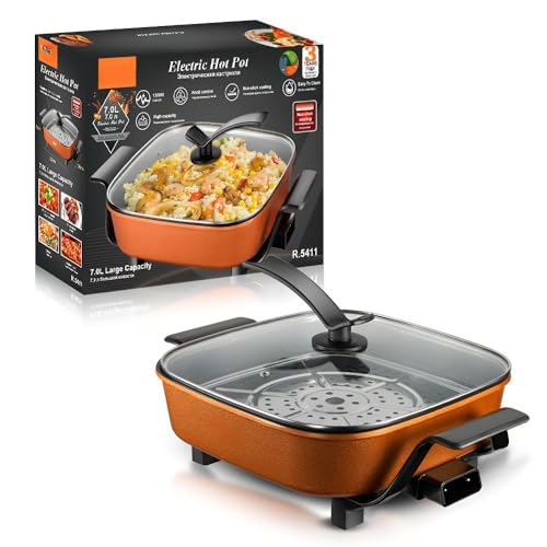 7 L Multifunktionaler Elektrischer Hot Pot – Antihaftbeschichteter Wok, Dampfgarer Und Kocher For Den Heimgebrauch, Ideal For Pfannenrühren, Kochen Und Dämpfen von TS TAC-SKY