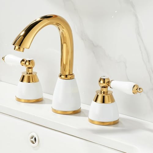 Waschtischmischer Wasserhahn 3-Loch Messing Heiß- Und Kaltwasser Doppelgriff Badezimmer Wasserhahn(Gold) von TS TAC-SKY