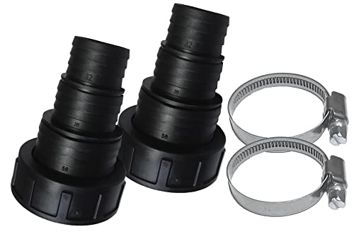 2 Stück: Stufenschlauchtülle Ø32 / 38 / 50mm mit Überwurfmutter und Dichtung, 2 Zoll Innengewinde, inkl. 2x Schlauchschelle Ø40-60mm (Edelstahl) von TS-TRADES
